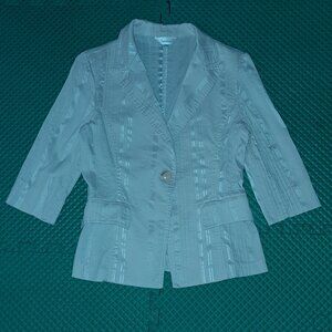 Light Weight Stripe Textured One Button Stretch Jacket & Skirt Suit Set